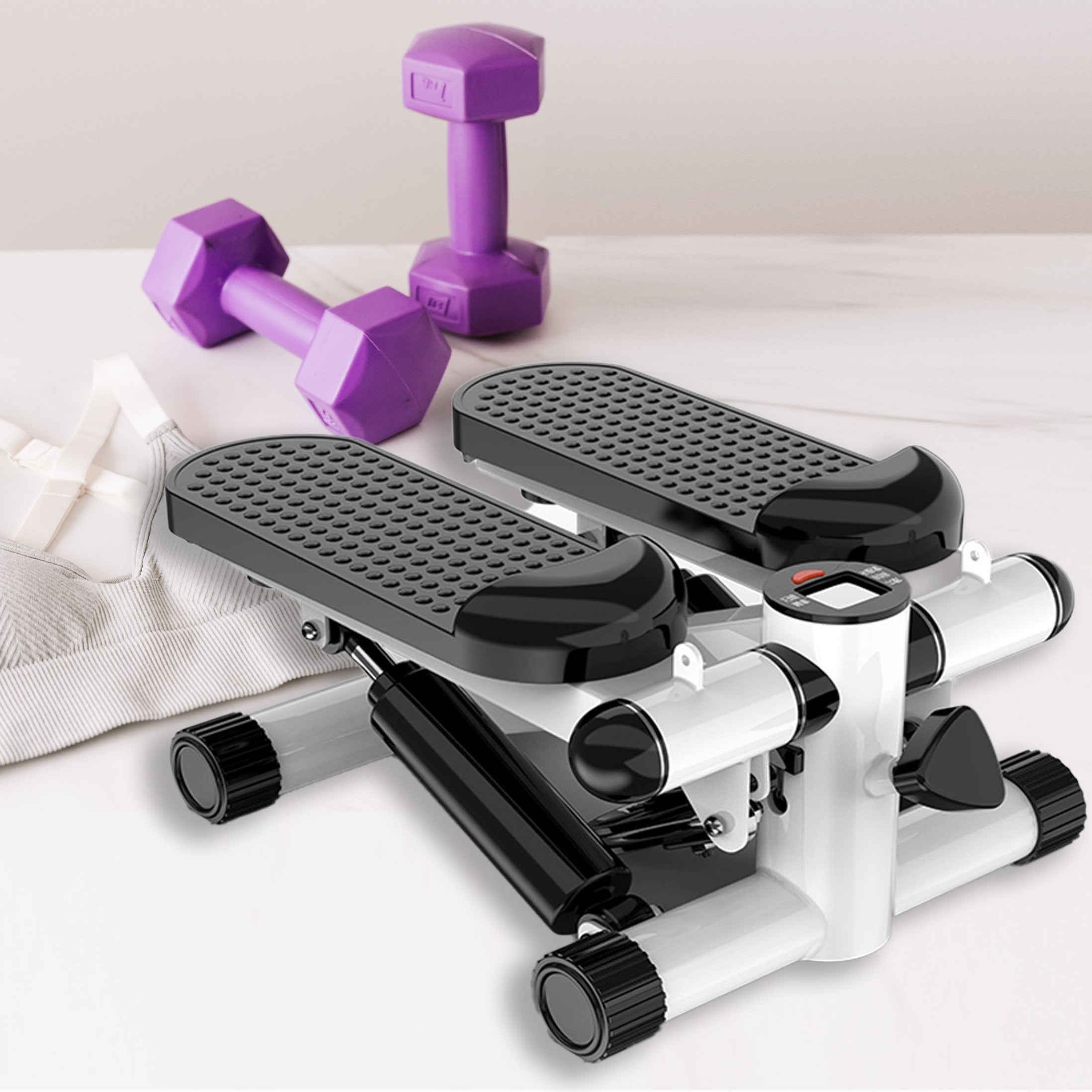 Reguliuojamas treniruočių steperis su pasipriešinimo gumomis ir LCD ekranu – StepFit Pro X