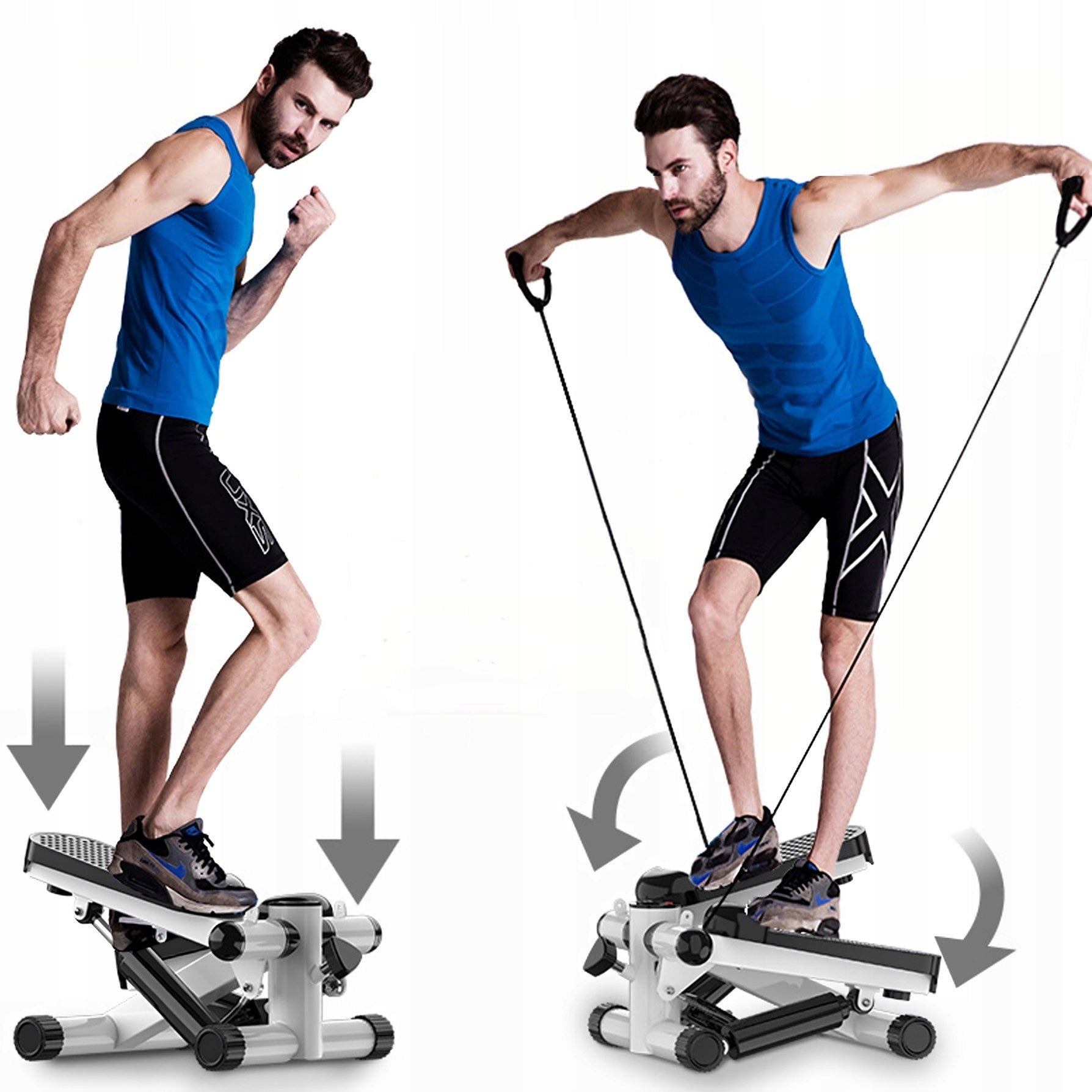 Reguliuojamas treniruočių steperis su pasipriešinimo gumomis ir LCD ekranu – StepFit Pro X